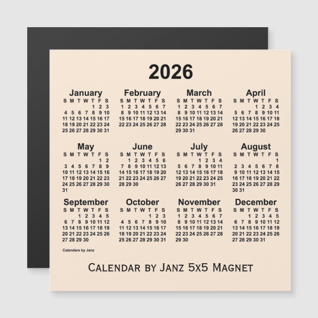 Calendrier blanc antique 2026 par Janz 5x5 Magnet (Devant / Derrière)