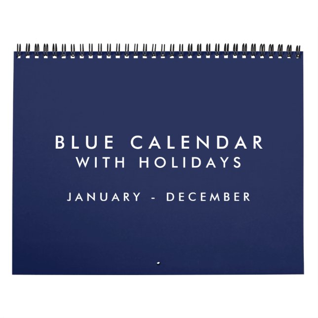 Calendrier Blanc Bleu Avec Vacances 12 Mois (Protection)