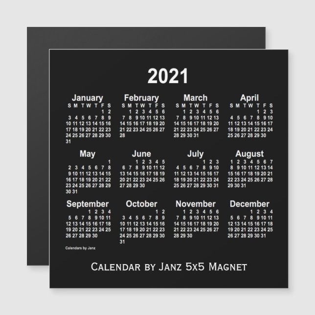 Calendrier blanc Neon 2021 par Janz 5x5 Magnet (Devant / Derrière)