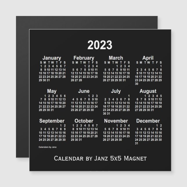 Calendrier blanc Neon 2023 par Janz 5x5 Magnet (Devant / Derrière)