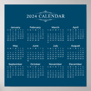 Calendrier bleu 2024 simple mais élégant   Poster
