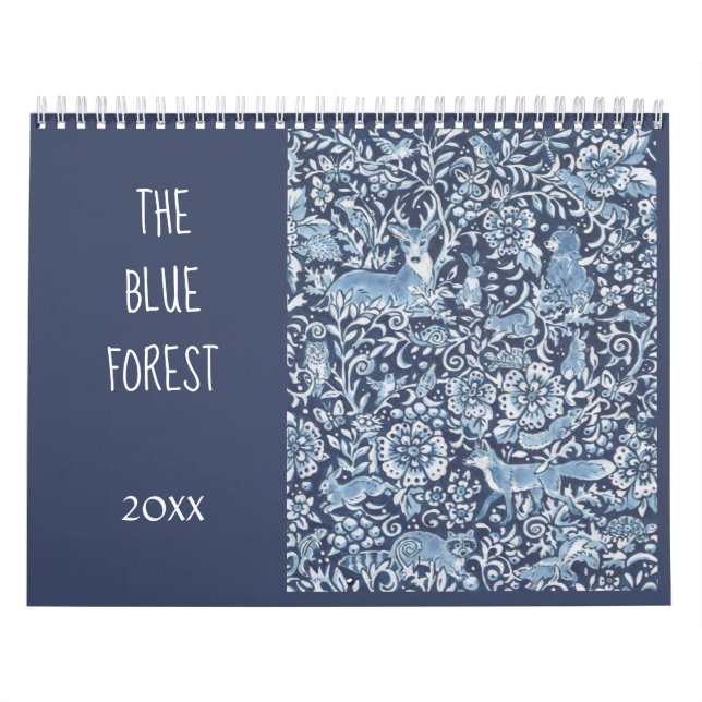 Calendrier Bleu & Blanc Forêt Animaux Forêt Forêt Boisée Flor (Protection)