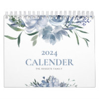 bleu floral moderne photo personnalisée 2024 calen