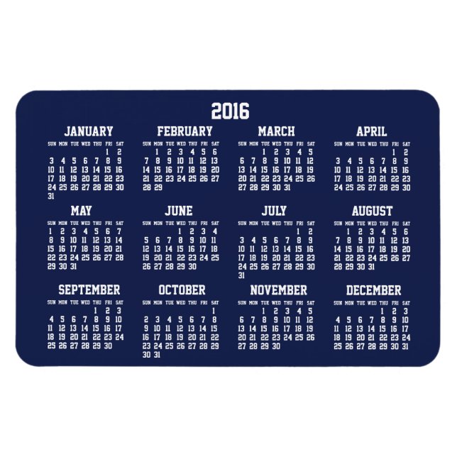 Calendrier bleu marine 2016 Grand Magnet flexible  (Horizontal)