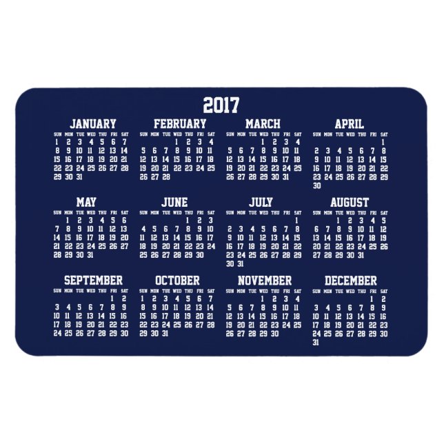 Calendrier bleu marine 2017 Grand Magnet flexible (Horizontal)