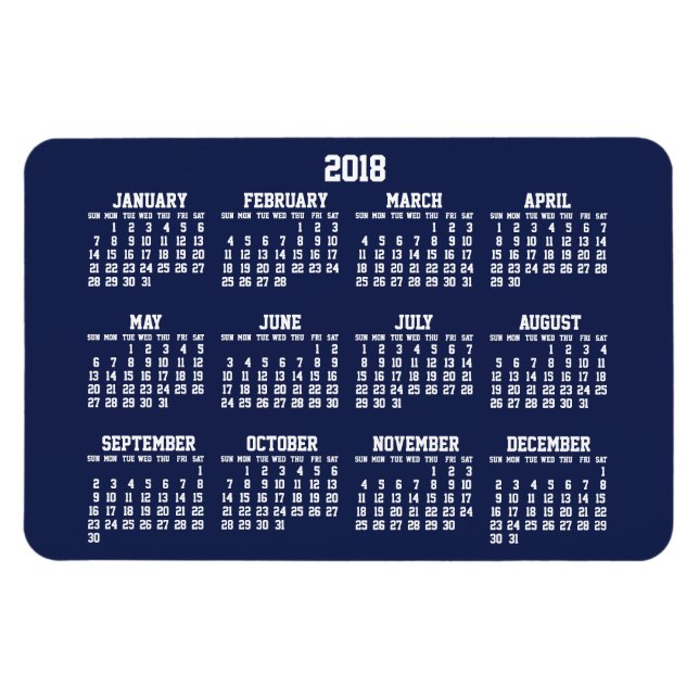 Calendrier bleu marine 2018 Grand Magnet flexible (Horizontal)
