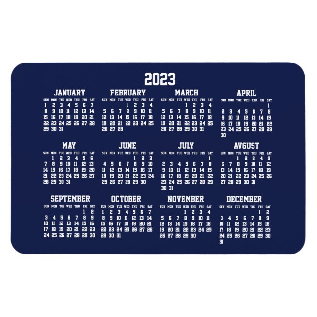 Calendrier bleu marine 2023 Grand Magnet flexible (Horizontal)