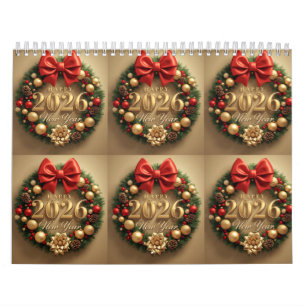 Calendrier bonne année 2026 couronne festive