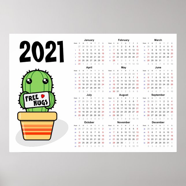 Calendrier Câlins Gratuits 2021 Affiche - Début du (Devant)