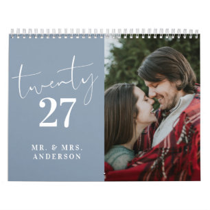 Calendrier Calligraphie de script Mariage récent Photo Bleu p