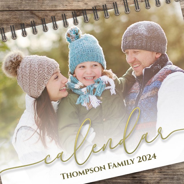 Calendrier Calligraphie Or Mois Photo Script élégant (Gold calligraphy script simple photo calendar template. )