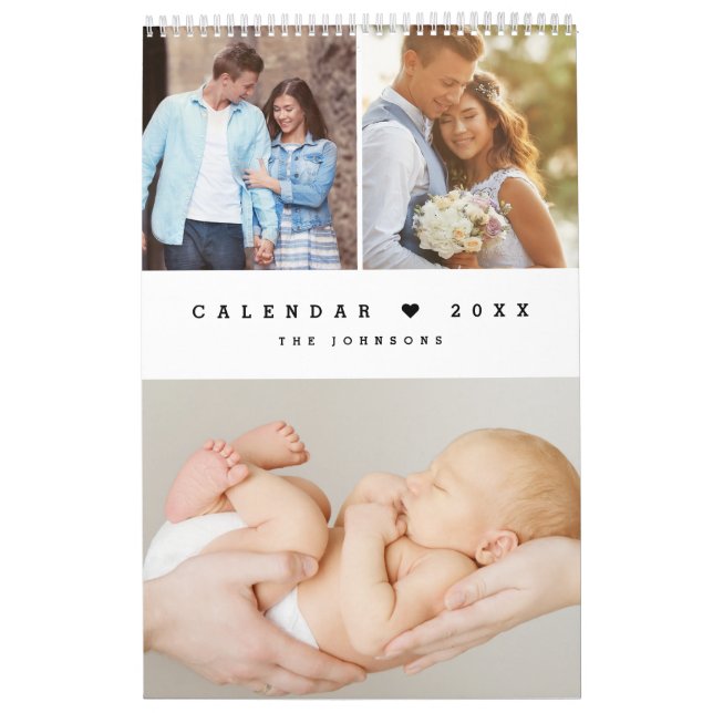 Calendrier Canadian Minimal Heart Customizable Family Photo (Protection)