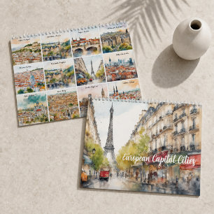Calendrier Capitales européennes 2026 Art de voyage à l'aquar