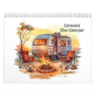 Calendrier Caravanes de style Aquarelle Rétro amusant