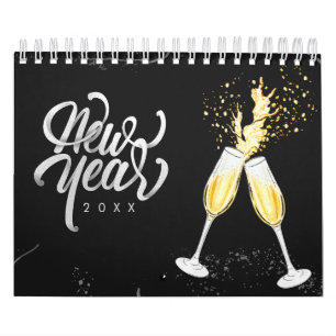 Calendrier Champagne Gold Black Verre Confetti Moderne