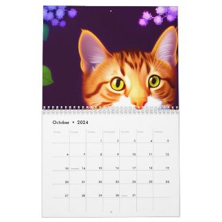 Calendrier Chat artistique et changement de l'aquarelle Fleur