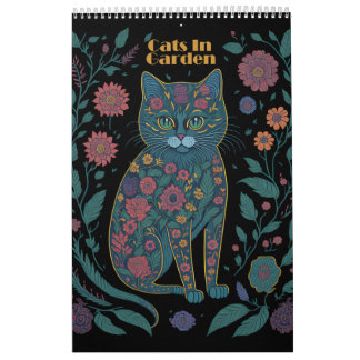 Calendrier Chats dans la coloration du jardin