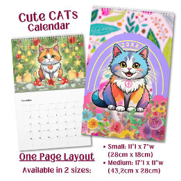 Calendrier Chats de dessin animé mignons kawaii personnalisés