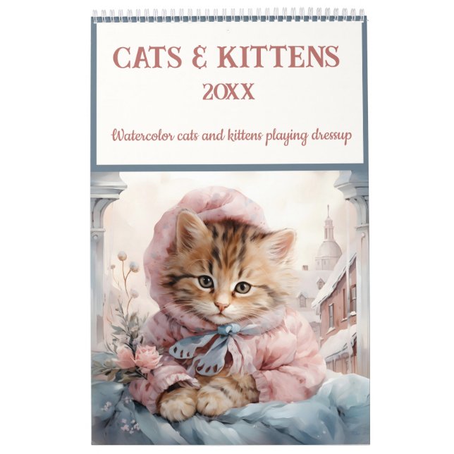 Calendrier Chats et chatons Aquarelle Dressup (Protection)