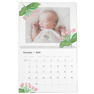 Calendrier Chic aquarelle Floral Editable Année Photo