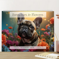Chiens de taureaux français adorables avec fleurs