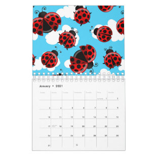 Calendrier Ciel Bleu Nuages Blancs Coléoptère Coccinelle Roug