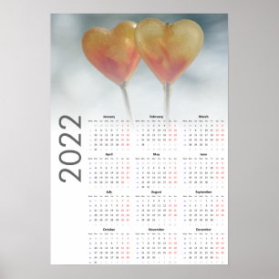 Calendrier coeurs 2022 Poster - Lundi en premier