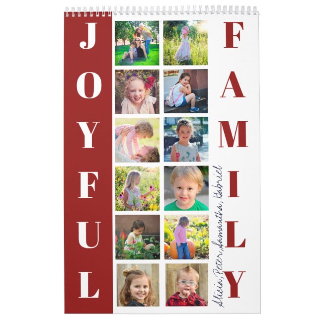 Calendrier collage photo de famille 2026 monogrammed burgundy (Protection)