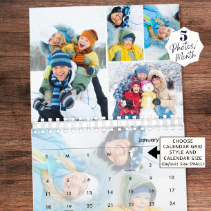 Calendrier Collage photo simple 5 par mois personnalisé