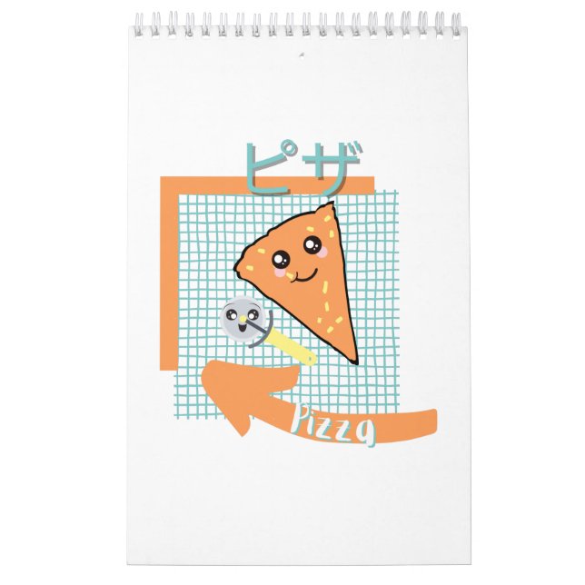 Calendrier cuisine kawaii - pizza mignonne, orange, turquoise (Protection)