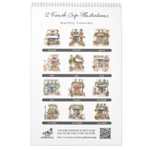 Calendrier Cute Aquarelle Café Français Paris Bistro Mensuel
