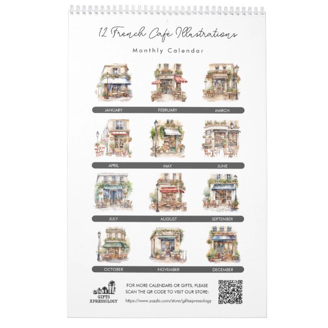 Calendrier Cute Aquarelle Café Français Paris Bistro Mensuel (Dos)