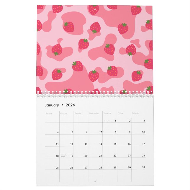Calendrier Cute Kawaii Motif de la vache fraise (Jan 2026)
