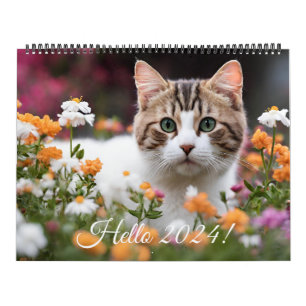 Calendrier Cute Kitten Cat Flower Daily mensuel annuel 2024
