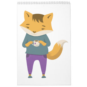 Calendrier Cute renard avec tasse de thé