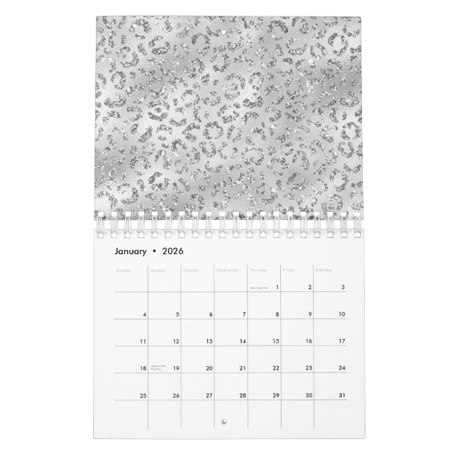Calendrier Cute Silver Cheetah Leopard Motif d'impression (Jan 2026)