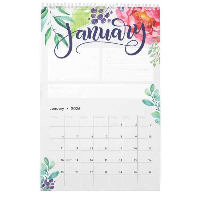 Calendrier d'aquarelle lettres - Personnalisé (Jan 2026)