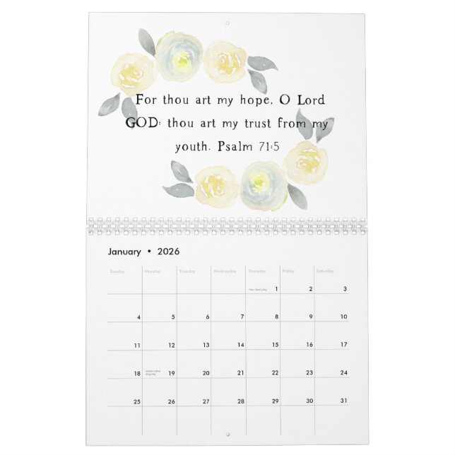 Calendrier d'art de l'aquarelle de la Bible Verse  (Jan 2026)
