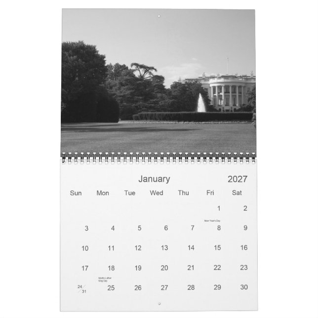 Calendrier DC de Washington dans noir et le blanc (Jan 2027)