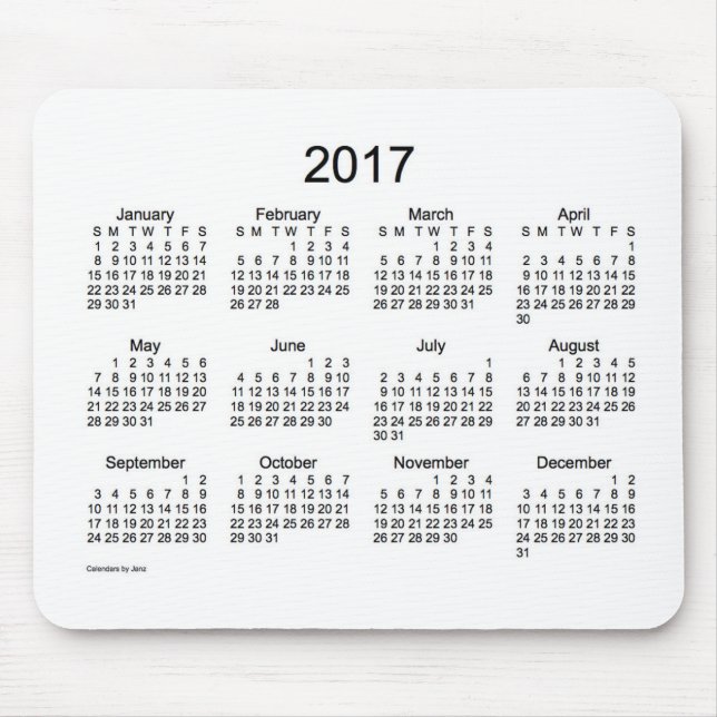 Calendrier de 2017 blancs par le tapis de souris (Devant)
