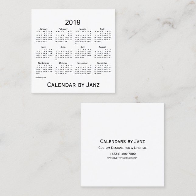 Calendrier de 2019 blancs par le carte de visite (Devant / Derrière)