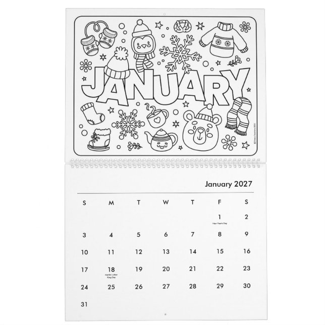 Calendrier de coloration amusant (Jan 2027)