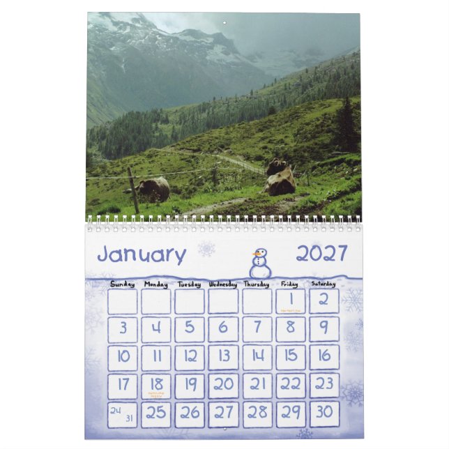 CALENDRIER DE COUVERTURE D'AMUSEMENT DE VACHE (Jan 2027)