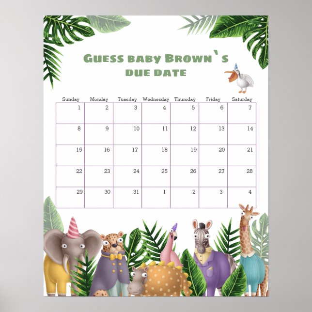Calendrier de date prévue Poster d'animaux de Safa (Devant)
