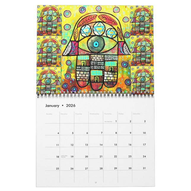 Calendrier de douze mois de Judaica Hamsa (Jan 2026)