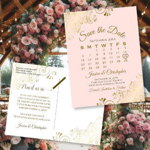Calendrier de Faire-Part de Mariage Rose Pâle et O