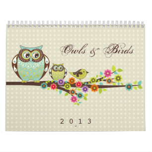 Calendrier de hiboux et d'oiseaux