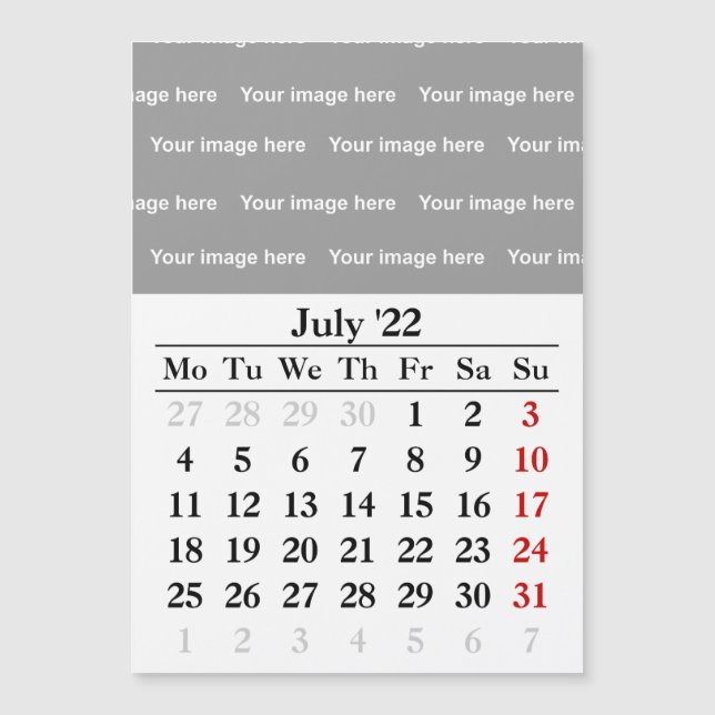 Calendrier de juillet 2022 Carte magnétique (Devant)
