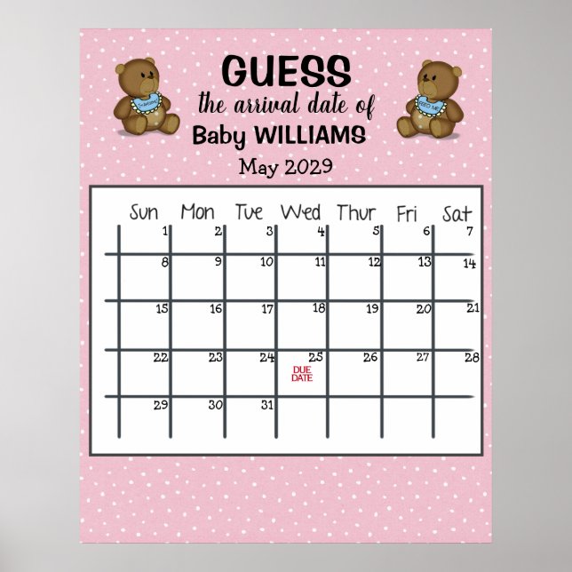 Calendrier de la date d'échéance avec affiche d'ou (Devant)