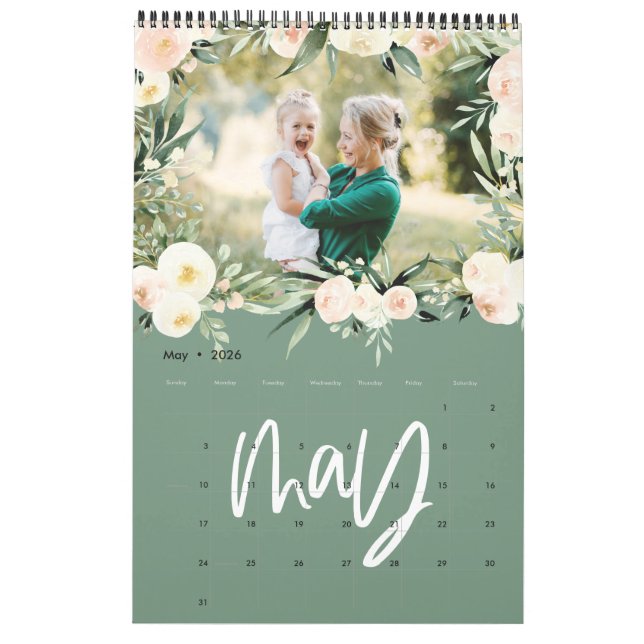 Calendrier de la photo florale d'aquarelle moderne (Mai 2026)